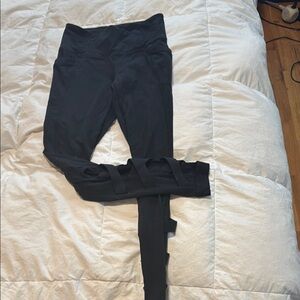 Athleta Black Strappy Leggings Workout Fitness Athleisure Size S